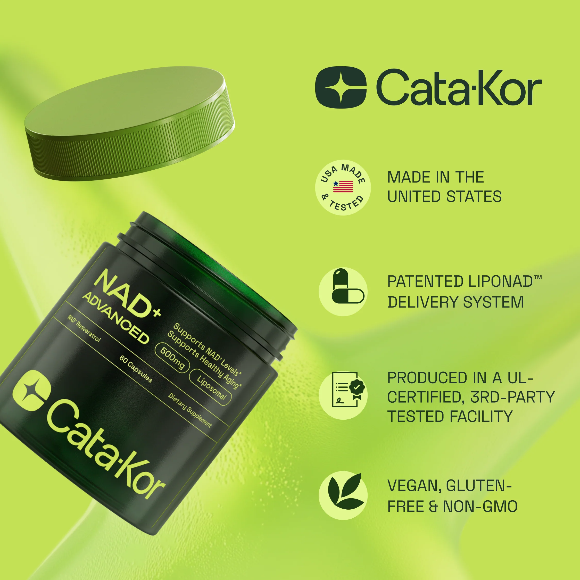 Cata-Kor NAD+ Advanced Anti-Aging Supplement With Resveratrol